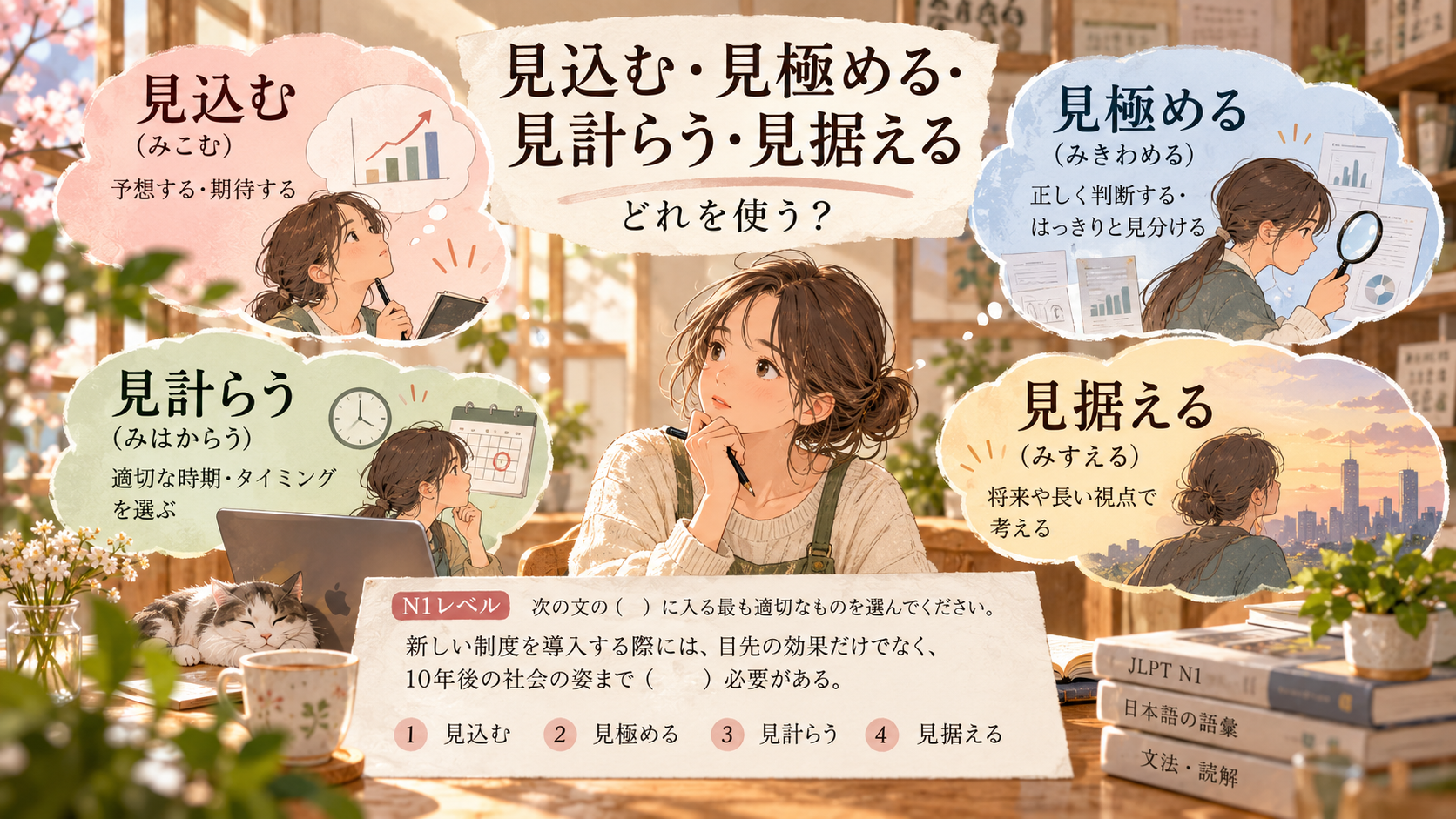 Задание N1: 見込む・見極める・見計らう・見据える — в чём разница?